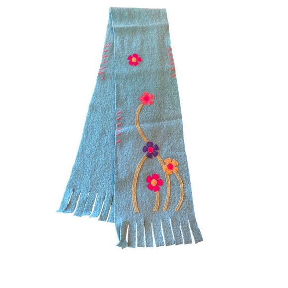 PBJ Sport Wool Scarf With Floral Embroidery & Fringe Edges - Picture 1 of 5